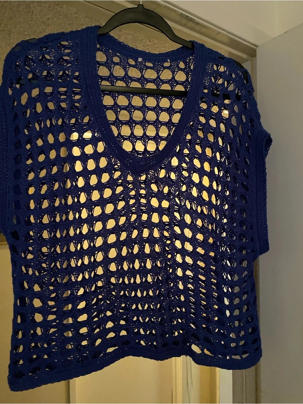 Blue Open-Knit Women’s Sweater